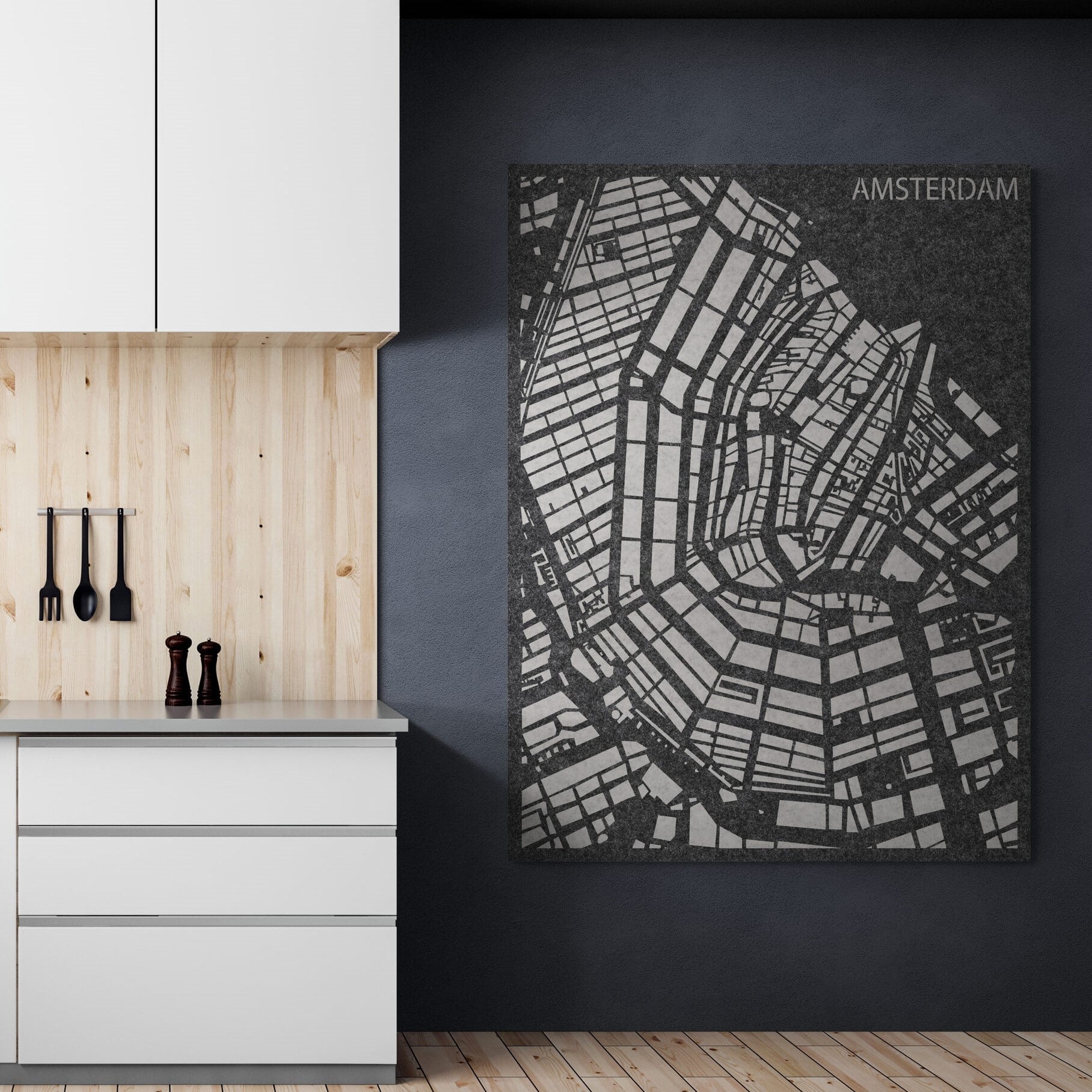 EASYfelt City Map Amsterdam akoestische wanddecoratie